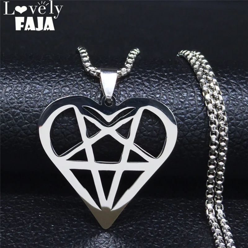 2022 Fashion Stainless Steel Satan Necklace for Women Silver Color Heart Pentagram Necklace Jewelry collares de moda N3113S03
2022 Fashion Stainless Steel Satan Necklace for Women Silver Color Heart Pentagram Necklace Jewelry collares de moda N3113S03