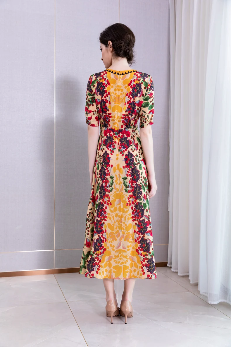 100% шелковые женские платья с V-образным вырезом цветочные высококачественные