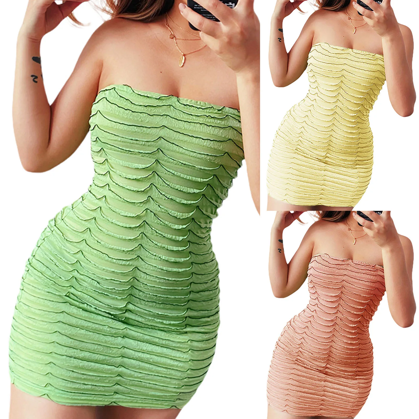 Women\u2019s Sexy Tube Tops Pleated Dress Fashion Solid Color Off-the-shoulder Skinny Short Dress
Women\u2019s Sexy Tube Tops Pleated Dress Fashion Solid Color Off-the-shoulder Skinny Short Dress