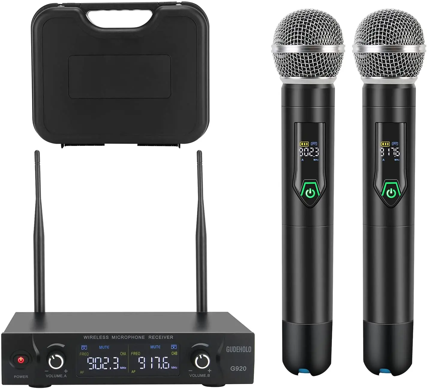 GUDEHOLO Wireless Microphone System with case, Metal UHF Dual Handheld 20 Channels Professional Cordless Mic System for Church,
GUDEHOLO Wireless Microphone System with case, Metal UHF Dual Handheld 20 Channels Professional Cordless Mic System for Church,