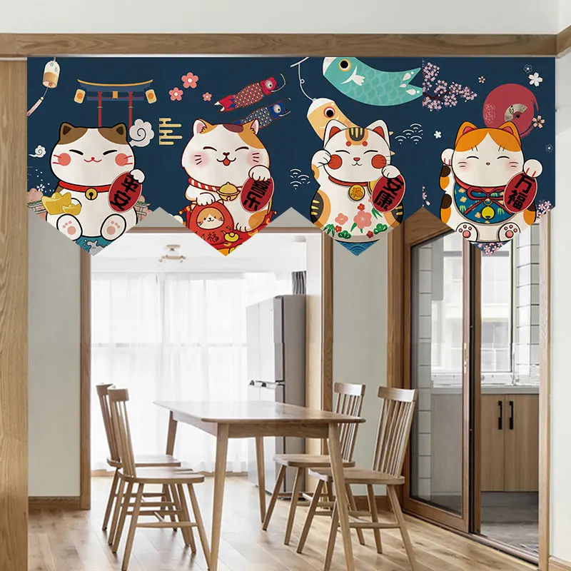 Japanese lucky cat pennant curtain partition fabric short curtain to block half curtain shop custom decorative door curtain
Japanese lucky cat pennant curtain partition fabric short curtain to block half curtain shop custom decorative door curtain