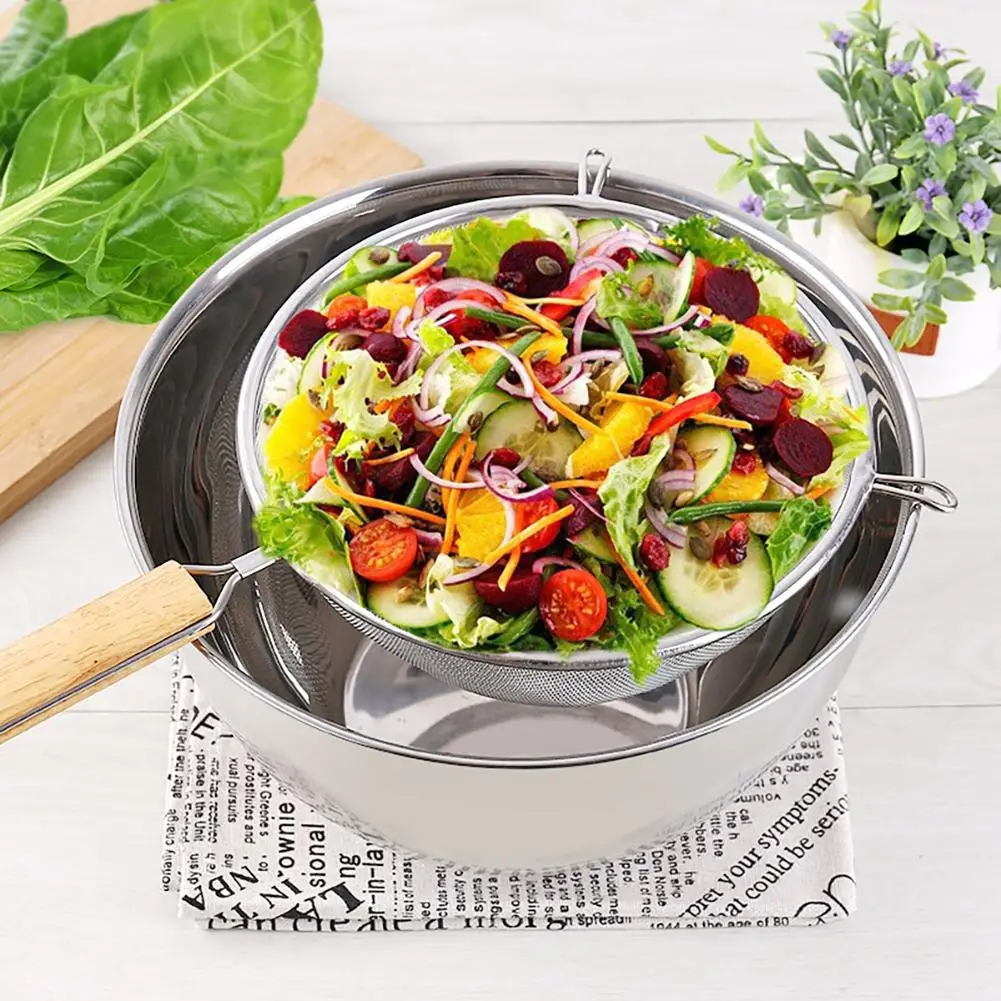 Fine Mesh Food Strainer 304 Stainless Steel Colander Sieve with Wooden Handle for Fry Juice Rice Vegetable Fruit Soy-milk
Fine Mesh Food Strainer 304 Stainless Steel Colander Sieve with Wooden Handle for Fry Juice Rice Vegetable Fruit Soy-milk