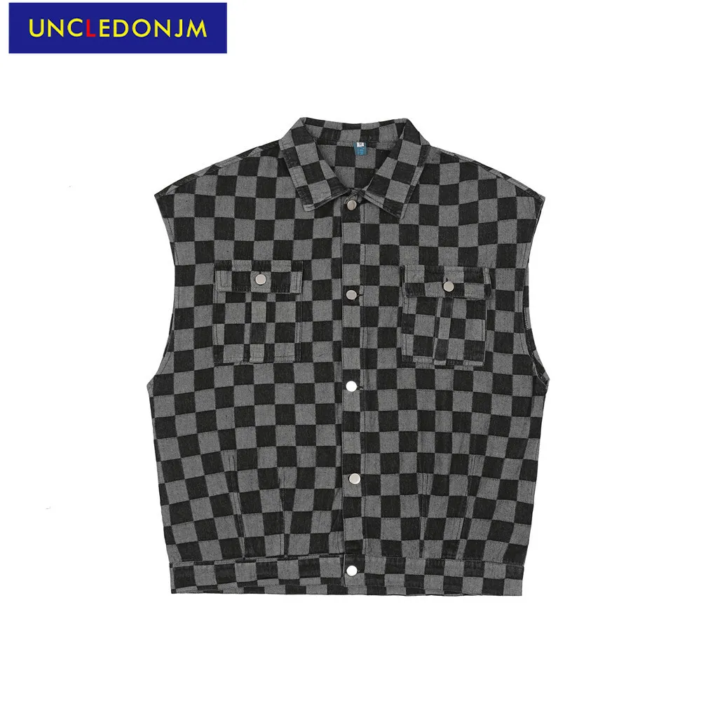 UNCLEDONJM Plaid denim vest for men sleeveless jacket techwear vest mens clothing HIP HOP streetwear vest jean jacket
UNCLEDONJM Plaid denim vest for men sleeveless jacket techwear vest mens clothing HIP HOP streetwear vest jean jacket