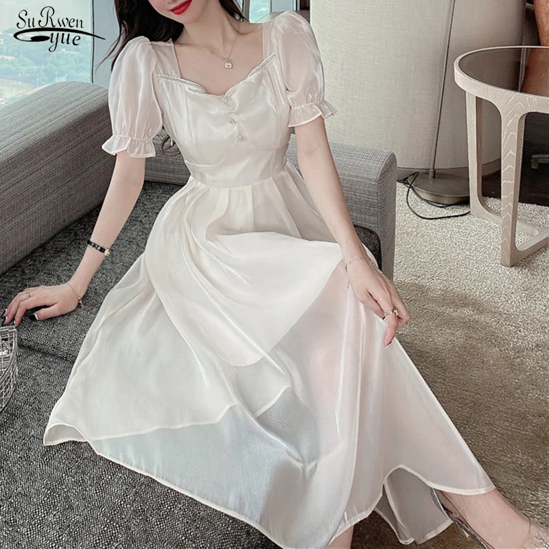 Summer 2021 New Dresses Sweet Square Collar Flare Sleeve Dress Women High Waist Short Sleeve Midi Long Dresses Spring Robe 14088
Summer 2021 New Dresses Sweet Square Collar Flare Sleeve Dress Women High Waist Short Sleeve Midi Long Dresses Spring Robe 14088
