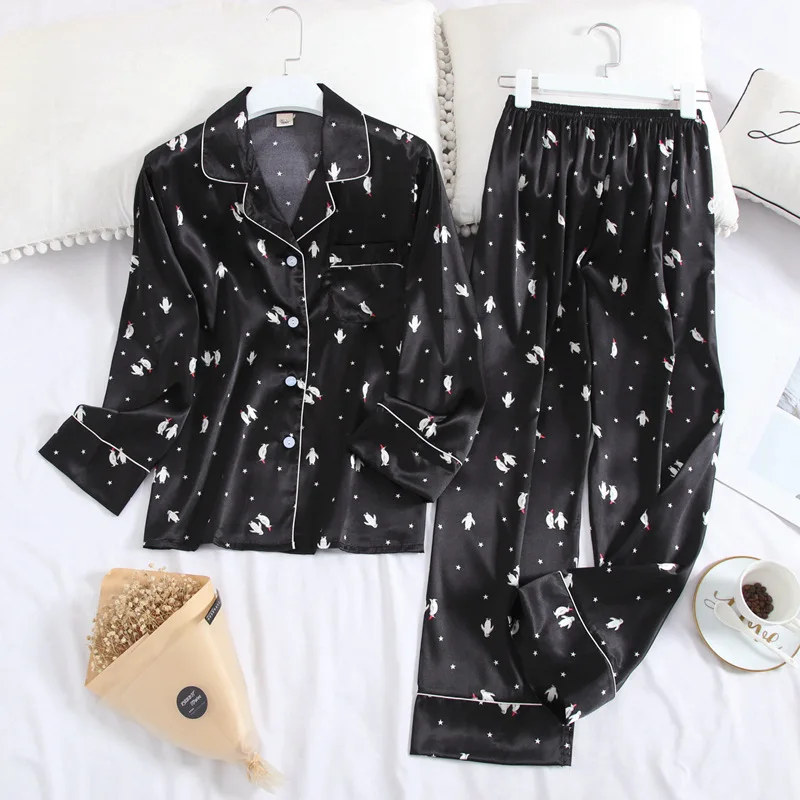 Two Piece Set Women Spring Ladies Pajamas Ice Silk Homewear Pyjama Satin Lapel Casual Women's Pajamas Large Size Long Sleeve
Two Piece Set Women Spring Ladies Pajamas Ice Silk Homewear Pyjama Satin Lapel Casual Women's Pajamas Large Size Long Sleeve