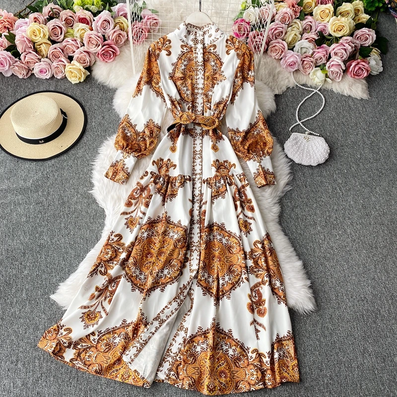 Spring Autumn Vintage Print Long Dress Women High Waist Hip Sashes Slim Stand Collar Long Sleeve Dresses
Spring Autumn Vintage Print Long Dress Women High Waist Hip Sashes Slim Stand Collar Long Sleeve Dresses