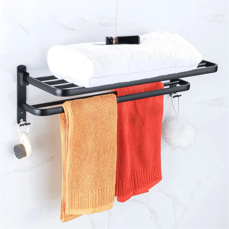Towel Rack Punch-Free Shower Holder Bathroom Accessories Folding Wall Organizer Hook Hanger Matte Black Aluminum Storage Shelf
Towel Rack Punch-Free Shower Holder Bathroom Accessories Folding Wall Organizer Hook Hanger Matte Black Aluminum Storage Shelf