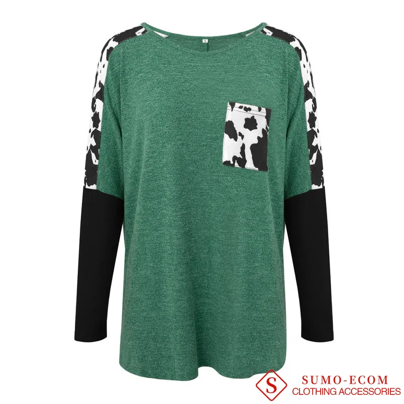 Ladies New Round Neck Solid Color Long Shirt Leopard Print Sleeve Pocket Design Long Sleeve T-shirt Tops
Ladies New Round Neck Solid Color Long Shirt Leopard Print Sleeve Pocket Design Long Sleeve T-shirt Tops