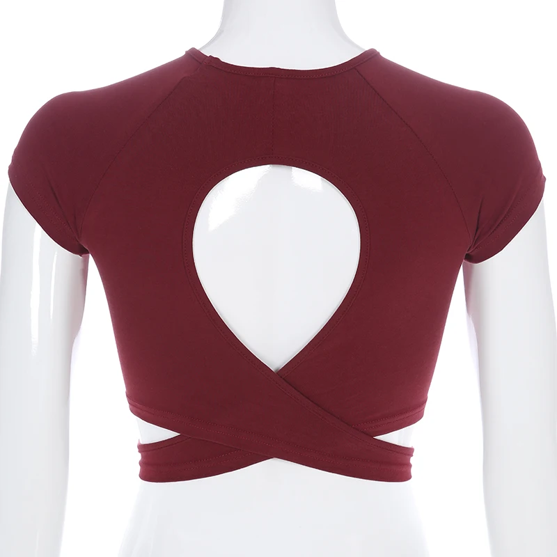 2020 Summer Short Sleeve Solid Crop Top Tee Shirt Femme Backless Sexy Bandage Top Female Red Fashion Slim Streetwear
2020 Summer Short Sleeve Solid Crop Top Tee Shirt Femme Backless Sexy Bandage Top Female Red Fashion Slim Streetwear