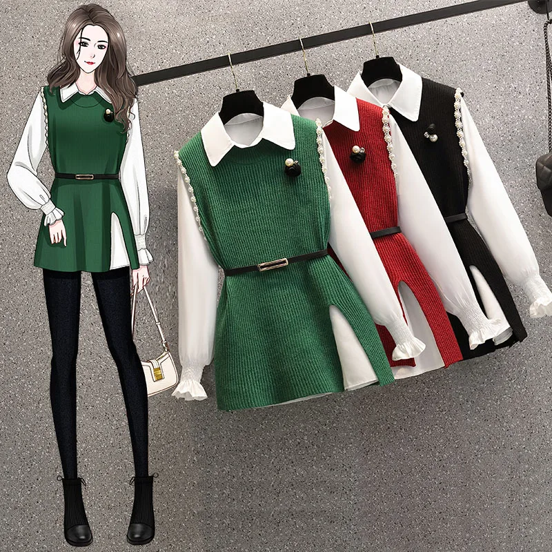 New 2022 Spring Autumn Women's Lantern Sleeve Shirt Knitted Vest Two Piece Sets Of College Style Waistband Vest Two Sets Top
New 2022 Spring Autumn Women's Lantern Sleeve Shirt Knitted Vest Two Piece Sets Of College Style Waistband Vest Two Sets Top