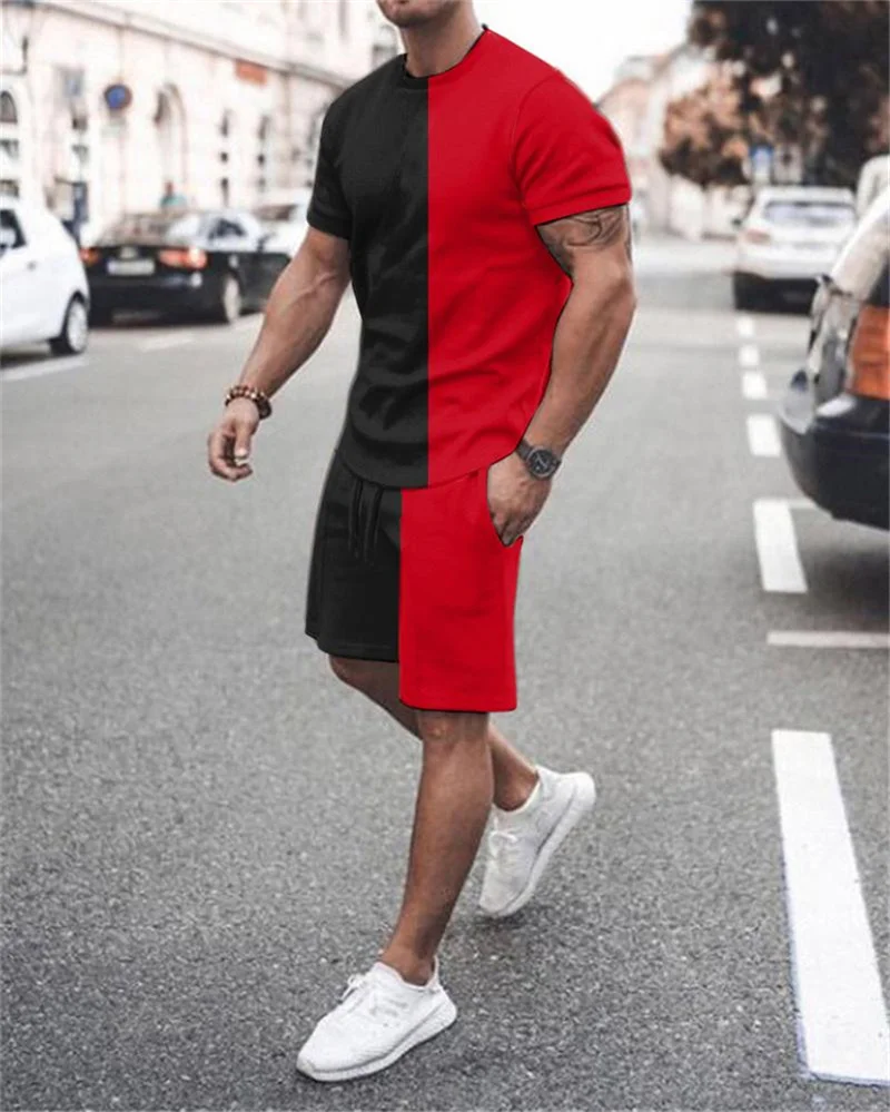 Men's Sports Suit T-shirt + Shorts Workout Clothes 2-piece Set of Multicolor 3D Red and Black Pattern Short-sleeved Sportswear 
Men's Sports Suit T-shirt + Shorts Workout Clothes 2-piece Set of Multicolor 3D Red and Black Pattern Short-sleeved Sportswear