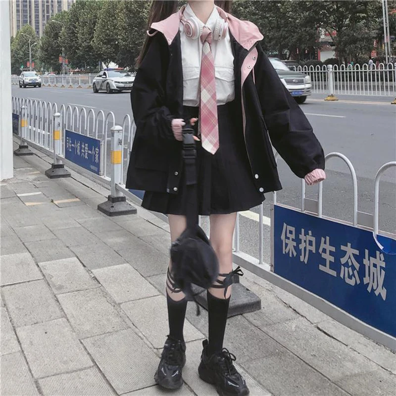 Японская кавайная Женская куртка на молнии новинка 2022 Корейская зимняя одежда