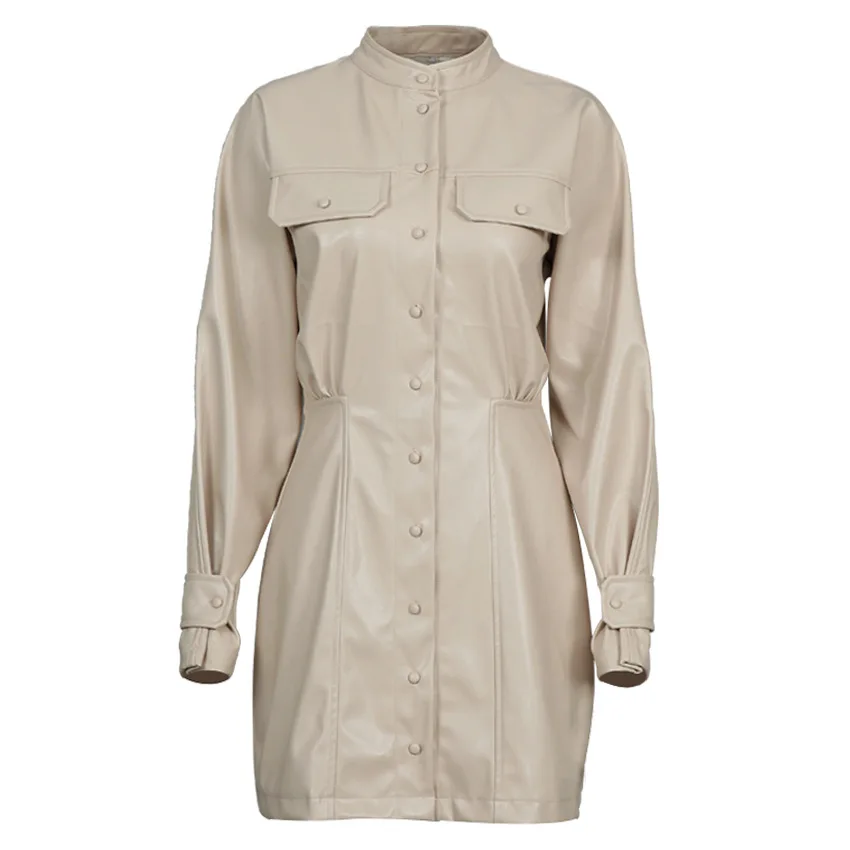 Pu Faux Leather Dress Solid Fashion Pockets Button Office Ladies Mini Dress Vestidos Mujer 2021 Women Robe Pull Femme Hiver 
Pu Faux Leather Dress Solid Fashion Pockets Button Office Ladies Mini Dress Vestidos Mujer 2021 Women Robe Pull Femme Hiver