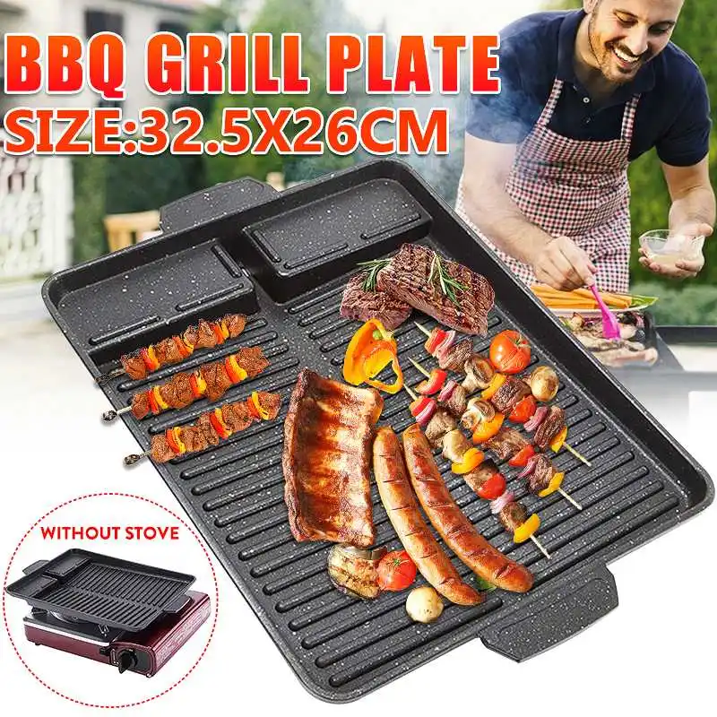 

Portable Korean BBQ Grill Pan Non-Stick Charcoal Grill Plate Butane Gas Stove Cooker Party Picnic Terrace Beach Barbecue Tray