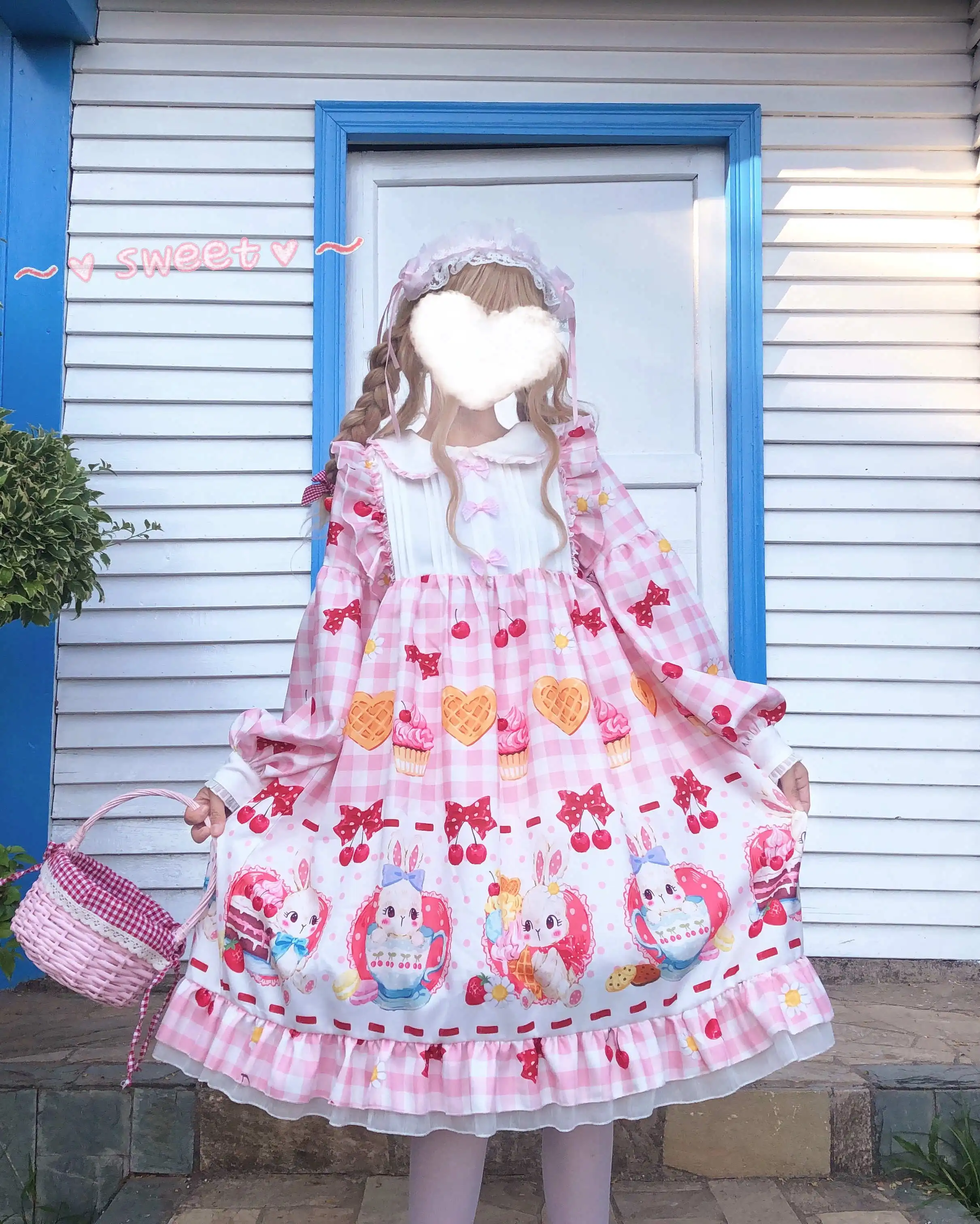 

"Rabbit Afternoon Tea"Sweet Women's Lolita OP Dress Long Sleeve Dress Peter Pan Collar Bows Trim One Piece Dress 4 Colors