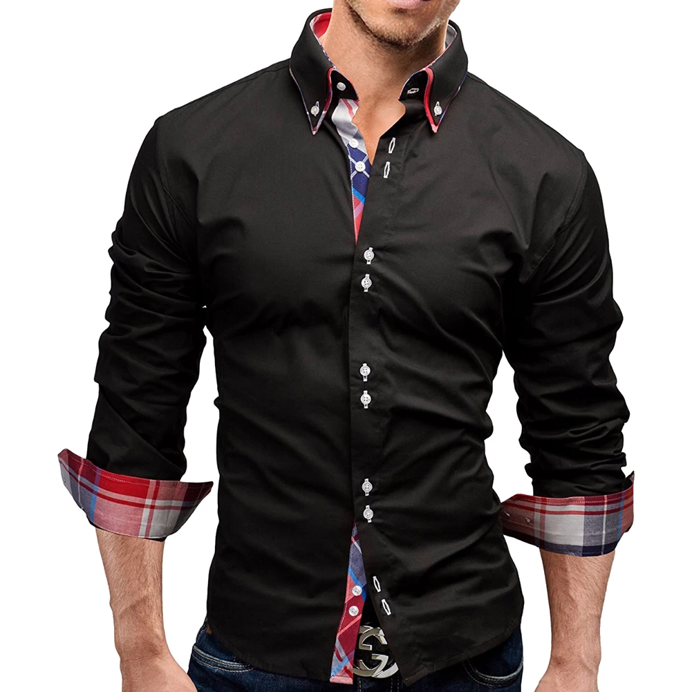 Men Shirts Solid Plaid Patchwork Men Slim Turn Down Collar Long Sleeve Top Formal Male Social Single-breasted Shirt Plus Size
Men Shirts Solid Plaid Patchwork Men Slim Turn Down Collar Long Sleeve Top Formal Male Social Single-breasted Shirt Plus Size
