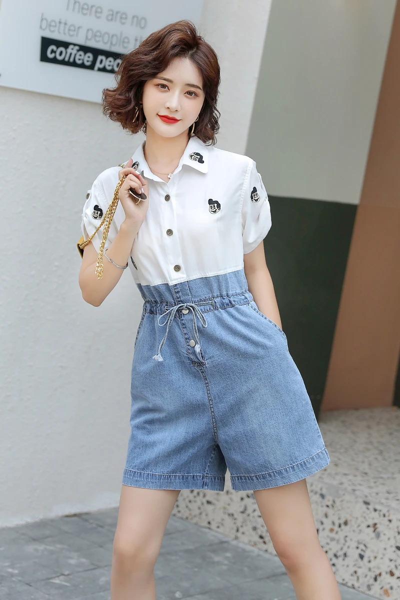 2021 summer new pants commuter trend embroidery pattern stitching short-sleeved drawstring denim jumpsuit women
2021 summer new pants commuter trend embroidery pattern stitching short-sleeved drawstring denim jumpsuit women