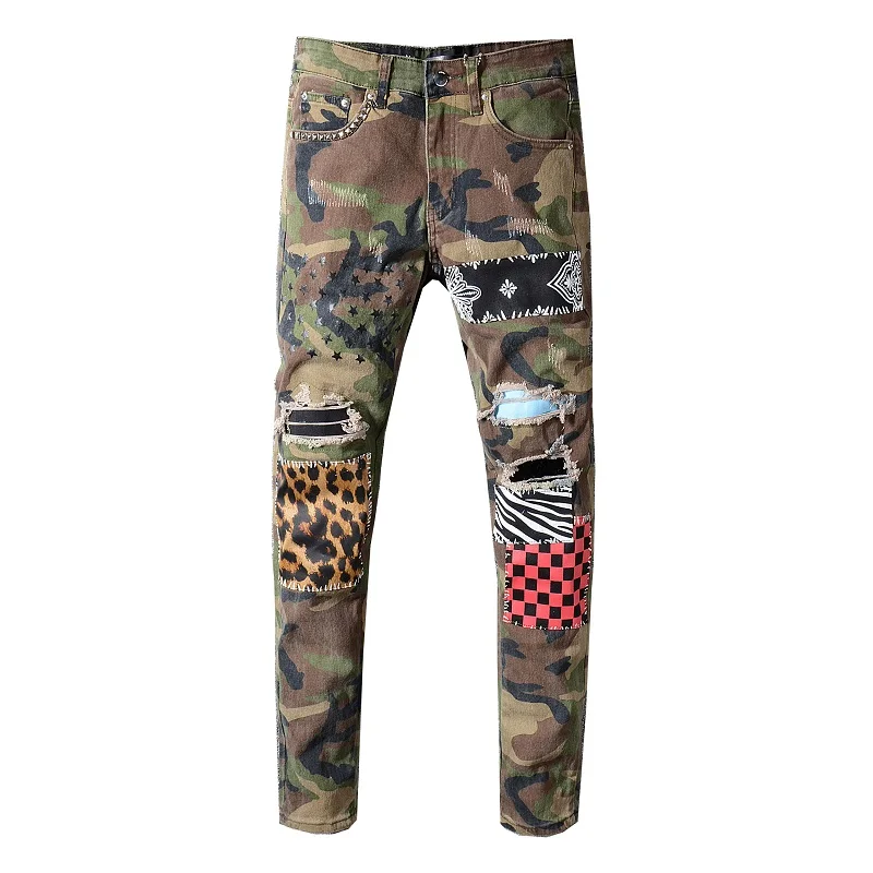 Stars Printed Jeans Slim Rivet Holes Ripped Stretch Denim Pants Plaid Trousers Men's Camouflage Leopard Patchwork
Stars Printed Jeans Slim Rivet Holes Ripped Stretch Denim Pants Plaid Trousers Men's Camouflage Leopard Patchwork