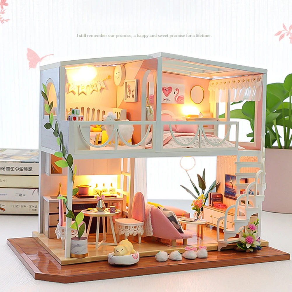 DIY Hut Sweet Promise Doll House Loft Handmade House Model Toy Birthday Gift 3D Wooden Furniture Miniature Dollhouse with Cover
DIY Hut Sweet Promise Doll House Loft Handmade House Model Toy Birthday Gift 3D Wooden Furniture Miniature Dollhouse with Cover