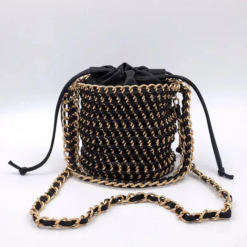 Chain Woven Bucket Faux Leather One-Shoulder Crossbody Dinner Handbag String Clear Solid Color Luxury Women Bags Designer
Chain Woven Bucket Faux Leather One-Shoulder Crossbody Dinner Handbag String Clear Solid Color Luxury Women Bags Designer