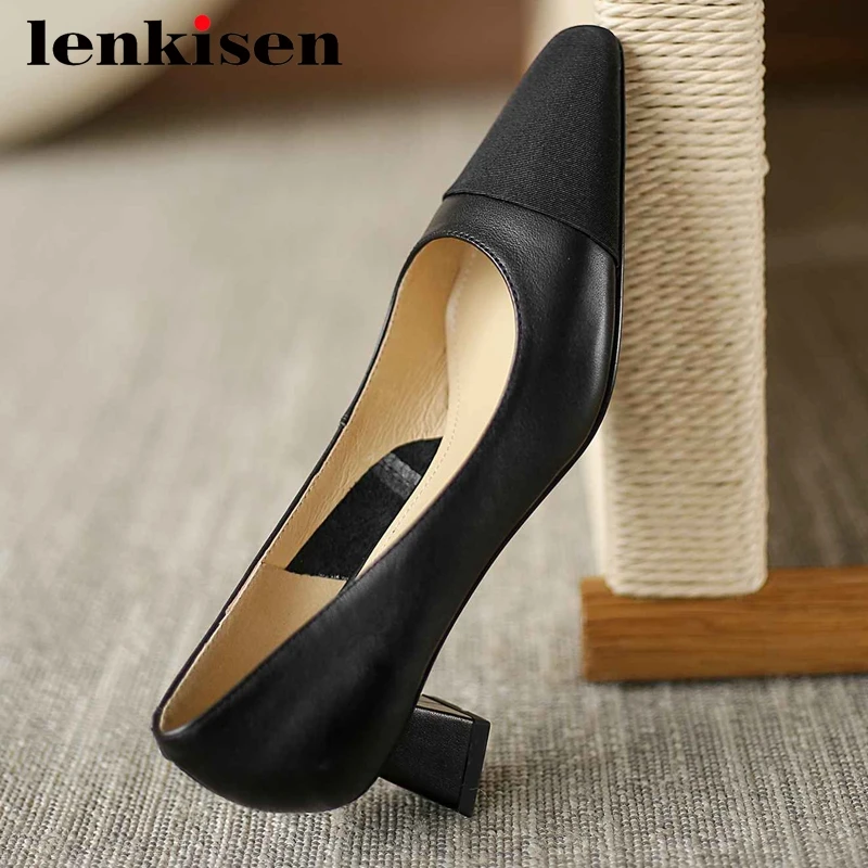 Lenkisen concise style genuine leather mixed colors handmade small square toe thick med heel slip on mature cozy women pumps L08
Lenkisen concise style genuine leather mixed colors handmade small square toe thick med heel slip on mature cozy women pumps L08