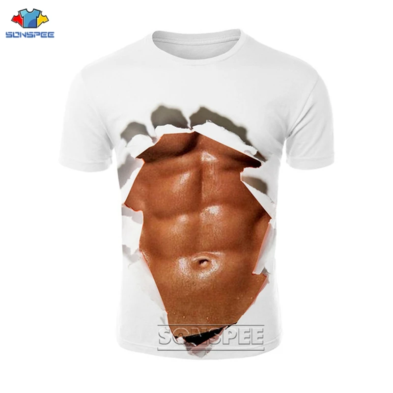 SONSPEE летние мужские фальшивые мускулы футболки 3D принт сильный Pectorales узор