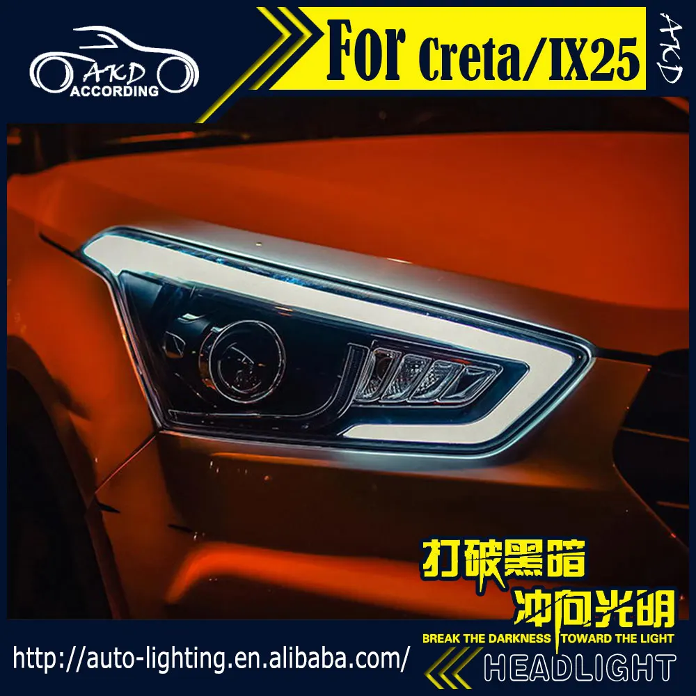 Фары AKD для Hyundai Creta, фары 2016-2018, новые фары IX25, светодиодные фары DRL, сигнал поворота, биксеноновые линзы, опция Hid 
Фары AKD для Hyundai Creta, фары 2016-2018, новые фары IX25, светодиодные фары DRL, сигнал поворота, биксеноновые линзы, опция Hid