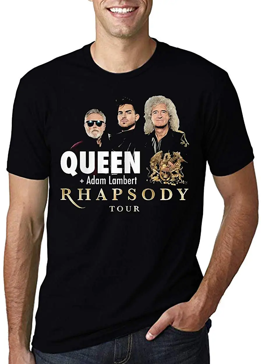 Мужская и женская футболка Queen And Adam Lambert Rhapsody Concert Tour черная уличная одежда на