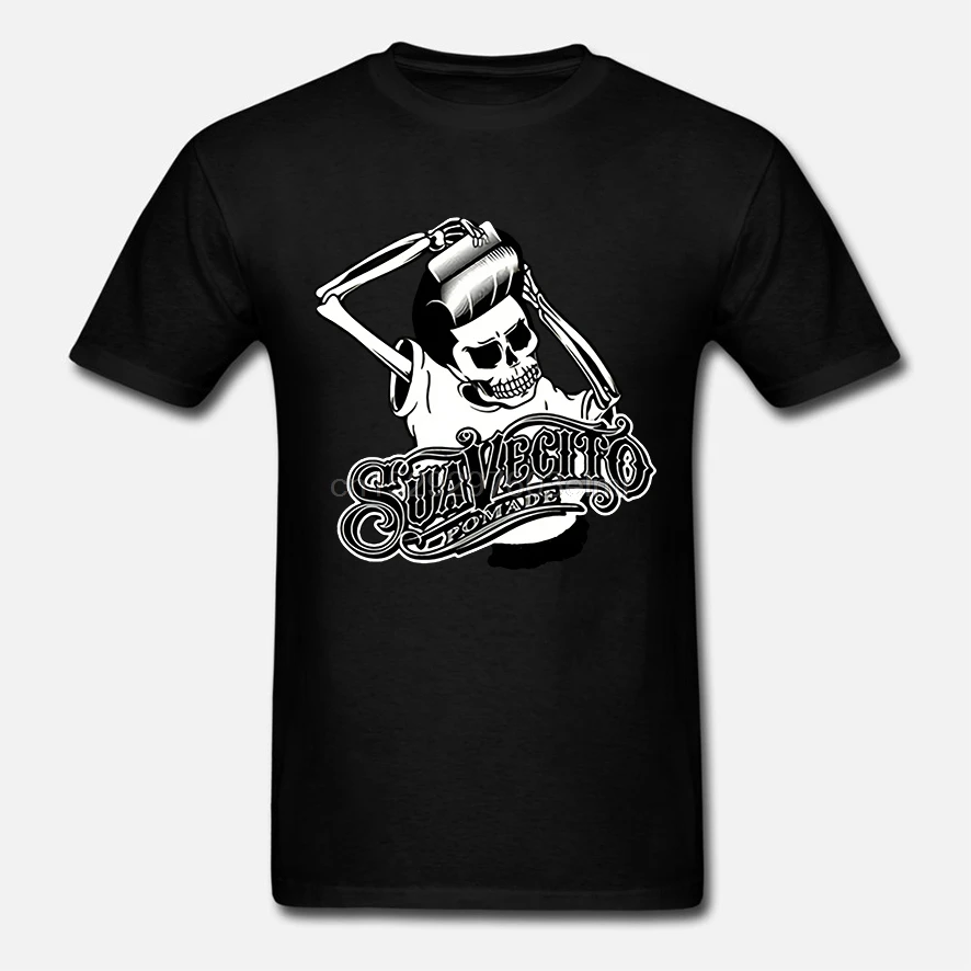 SUAVECITO помада Топ логотип футболка черный парикмахерский грезер череп мужская