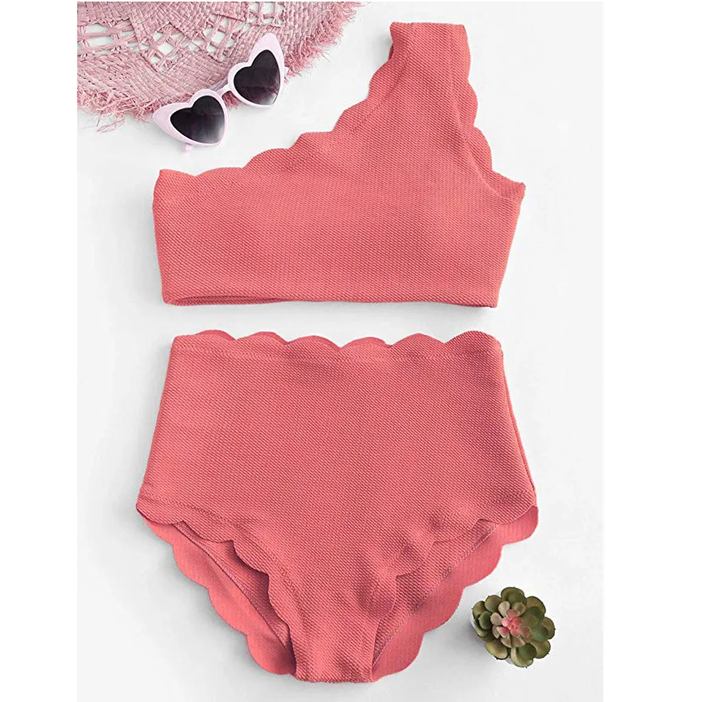 

Арбузно-красный Однотонный женский бикини с высокой талией, женский купальник, для пляжа, для курорта, лидер продаж, весенний купальный кост...