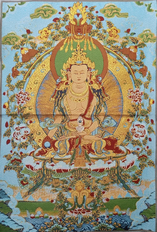 

36" Tibet Tibetan Embroidered Cloth Silk Buddhism Ksitigarbha Boddhisattva Tangka Thangka Mural Buddha Home Decor