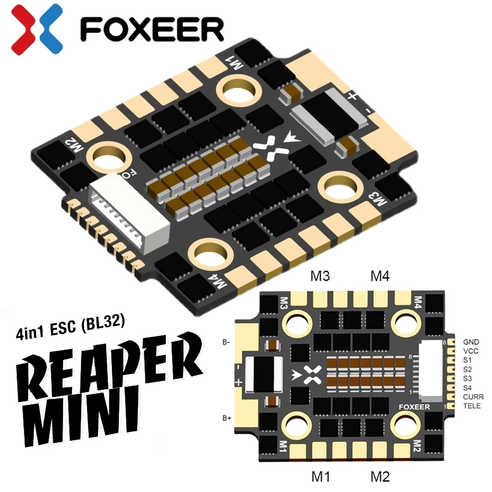 

Foxeer Reaper Mini 45A 4 в 1 BLheli32 3-6S DSHOT1200 Бесщеточный Регулятор скорости для радиоуправляемых FPV, гоночных дронов, квадрокоптеров, игрушек «сделай сам»