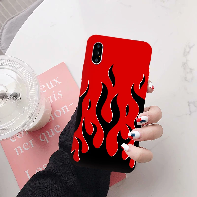 JAMULAR Fashion Flame Pattern Phone Case For iPhone 13 Pro Max X XS 11 12 XR 7 8 6Plus SE20 Black Soft Silicone Back Cover Capa | Мобильные