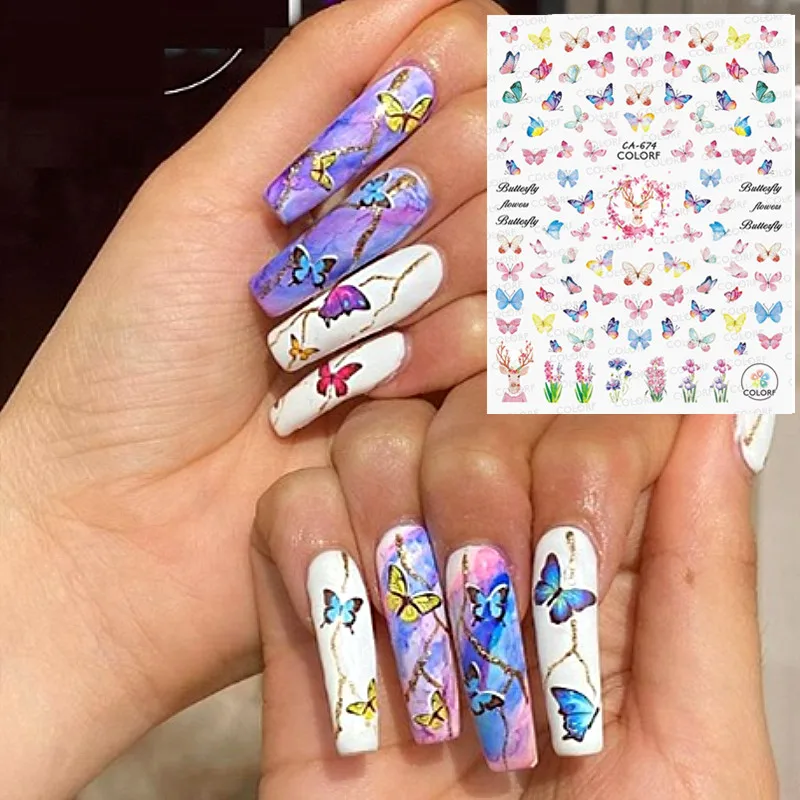 Бабочка 2021 новейшая Весенняя серия стикеры 3d на ногти Nail Art Наклейки Шаблон