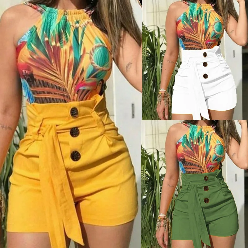 Шорты женские с завышенной талией, модные с пуговицами, на шнуровке, с широкими штанинами, повседневные пляжные, с поясом, летние 
Шорты женские с завышенной талией, модные с пуговицами, на шнуровке, с широкими штанинами, повседневные пляжные, с поясом, летние