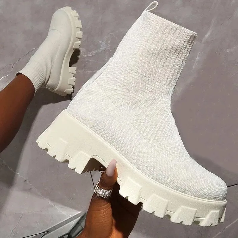 White Women Boots Knitted Stretch Platform Boots Ladies Shoes Sock Ankle Boots Female Slip-on Autumn Shoes Black Plus Size 35-43
White Women Boots Knitted Stretch Platform Boots Ladies Shoes Sock Ankle Boots Female Slip-on Autumn Shoes Black Plus Size 35-43