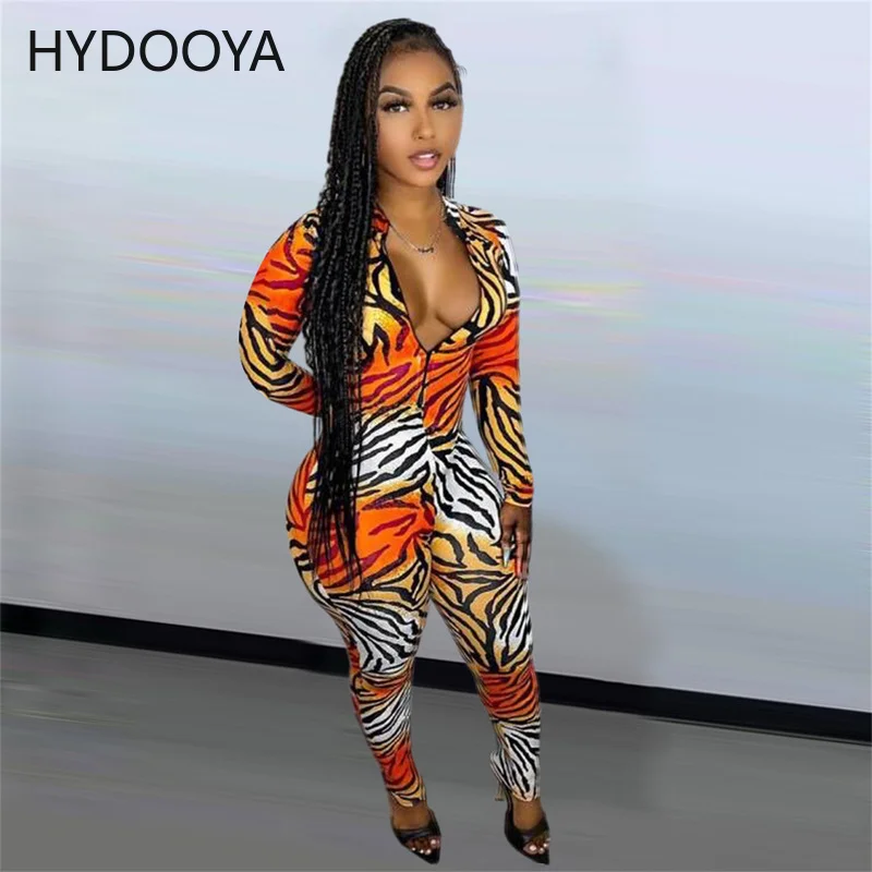 Sexy Long Sleeve Bodycon Jumpsuit Women Streetwear Tiger Printed Long Pants Jumpsuits for Women Zipper Front One Piece Overalls 
Sexy Long Sleeve Bodycon Jumpsuit Women Streetwear Tiger Printed Long Pants Jumpsuits for Women Zipper Front One Piece Overalls