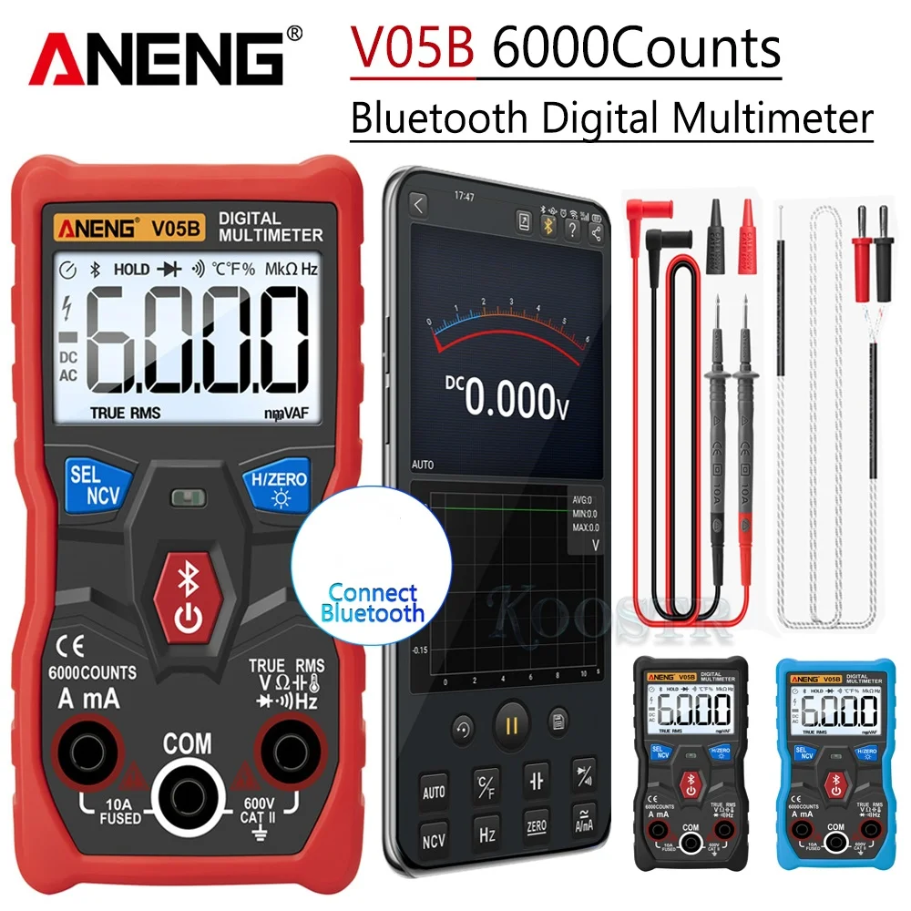 ANENG V05B Digital 6000 Counts Professional Multimeter AC/DC Current Voltage Mini Tester Voltmeter True RMS Bluetooth Multimeter
ANENG V05B Digital 6000 Counts Professional Multimeter AC/DC Current Voltage Mini Tester Voltmeter True RMS Bluetooth Multimeter