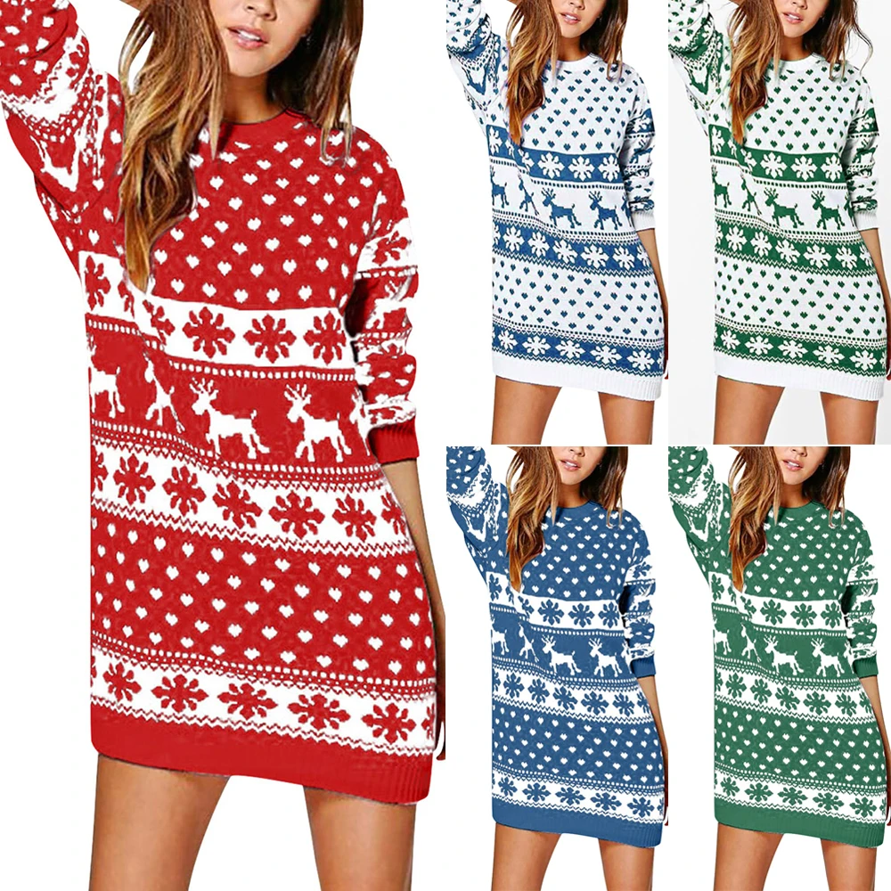 Women's Dresses Christmas Elk Snowflake Printed Mini Dress Womens Clothing Long Sleeve Jumper Knitted Christmas Dresses Women
Women's Dresses Christmas Elk Snowflake Printed Mini Dress Womens Clothing Long Sleeve Jumper Knitted Christmas Dresses Women
