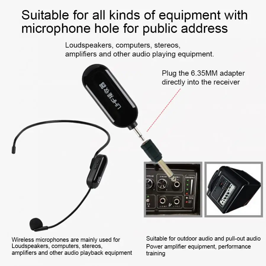 Portable UHF Wireless Microphone Long Battery Life Headset Mic 50m Distance Receiver Transmitter for Speaker Teaching
Portable UHF Wireless Microphone Long Battery Life Headset Mic 50m Distance Receiver Transmitter for Speaker Teaching