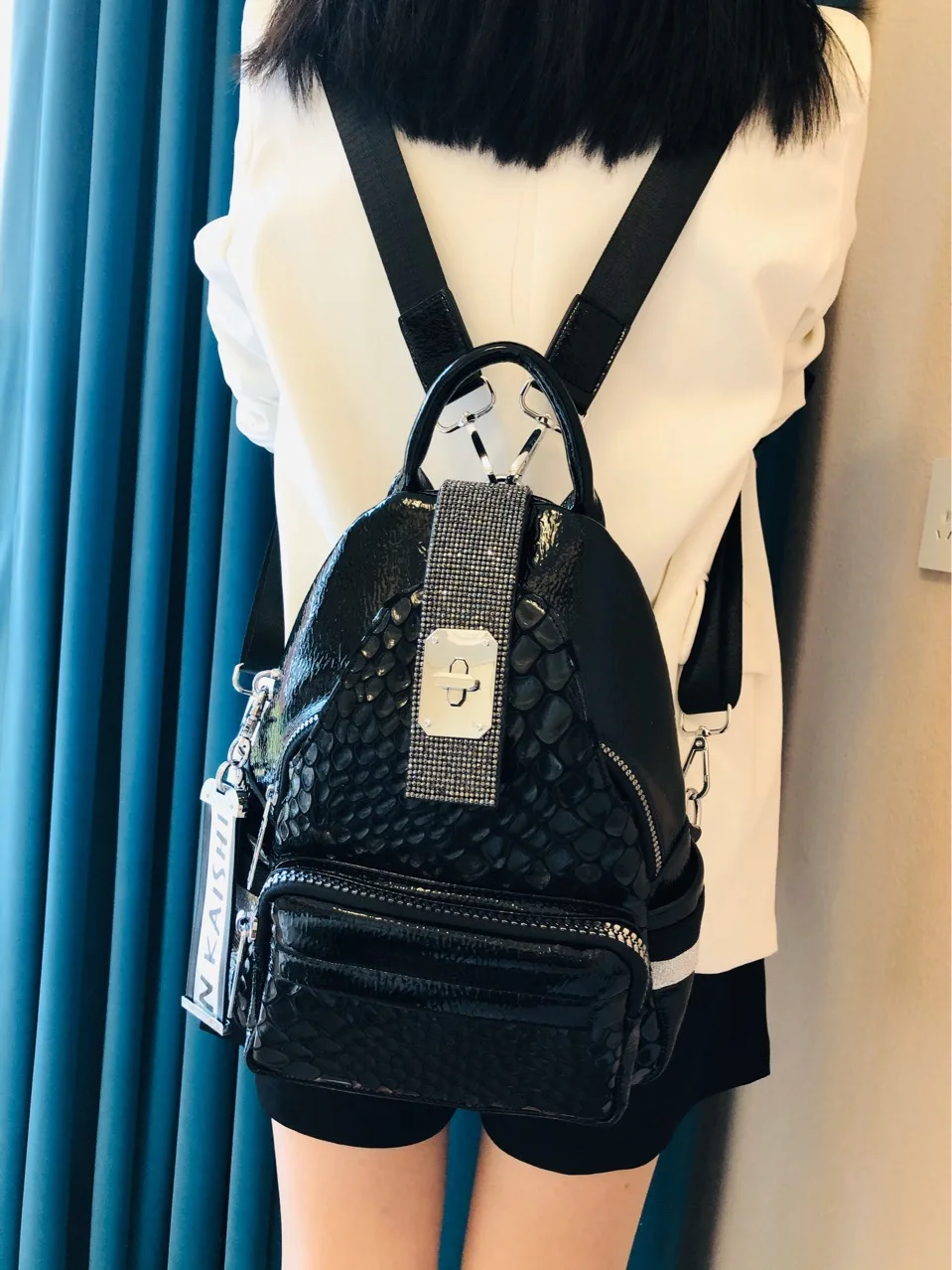

Women Vegan Leather Diamonds Small Size Backpack Summer Casual Daily Artificial Leather Fish Scale Shape Leather Daypack Bag