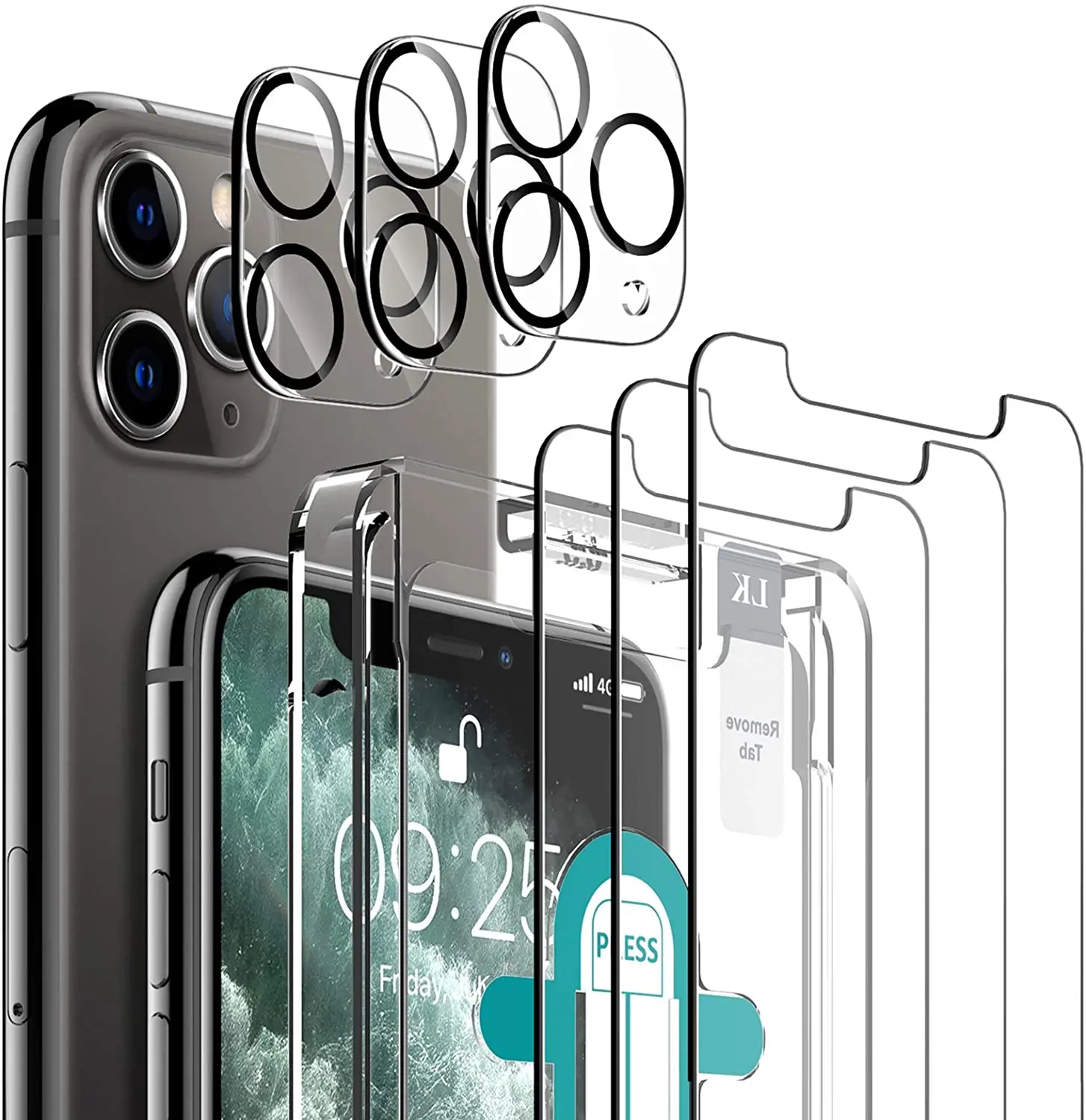 6 Pack LK 3 Pack Screen Protector with 3 Pack Camera Lens Protector Compatible with iPhone 11 Pro Max 6.5-inch, Tempered Glass,
6 Pack LK 3 Pack Screen Protector with 3 Pack Camera Lens Protector Compatible with iPhone 11 Pro Max 6.5-inch, Tempered Glass,