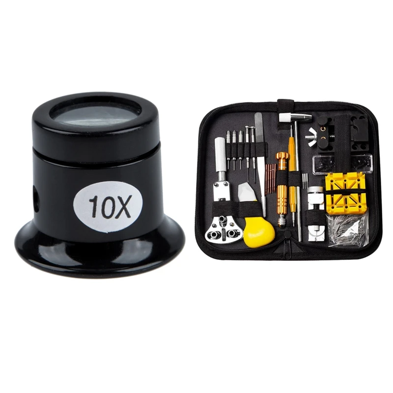 2 Set Watch Repair Kit: 1 Set Watch Eyes Loupe 10X Optical Glass Magnifier & 1 Set Watch Case Back Opener Link Remover
2 Set Watch Repair Kit: 1 Set Watch Eyes Loupe 10X Optical Glass Magnifier & 1 Set Watch Case Back Opener Link Remover