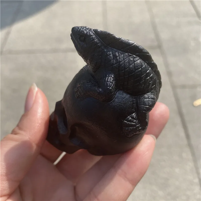 Natural Obsidian Lizard Skull Figurine Crystal Carved Statue Home Ornament Art Collectible Gift 1pcs | Дом и сад