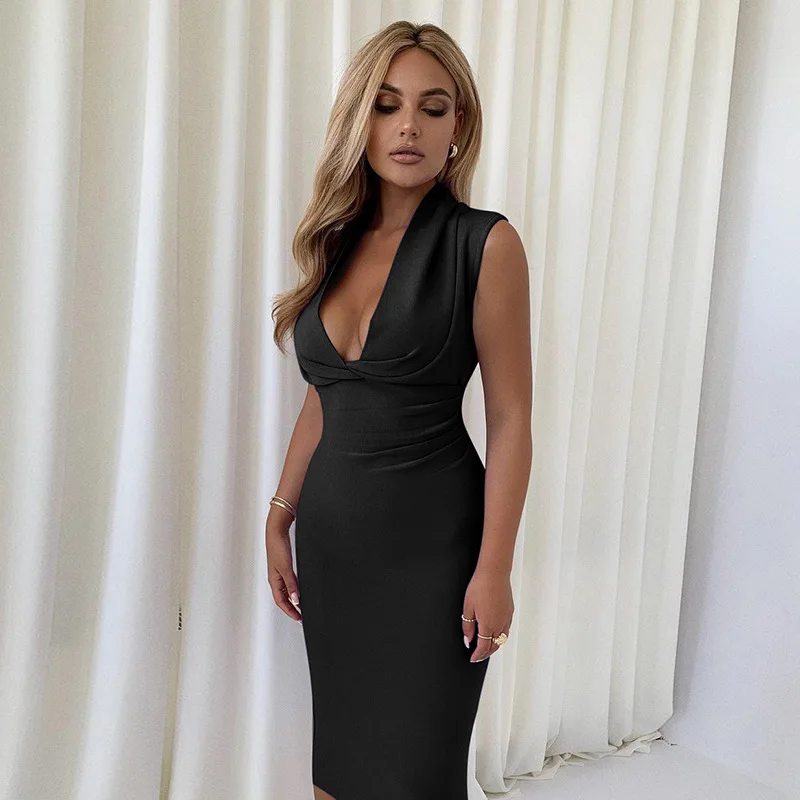 2022 Y2k Fashion Banquet Eam Party Evening Female Dresses Summer New Deep V Sleeveless Solid Color Pleated Bodycon Dress Woman
2022 Y2k Fashion Banquet Eam Party Evening Female Dresses Summer New Deep V Sleeveless Solid Color Pleated Bodycon Dress Woman