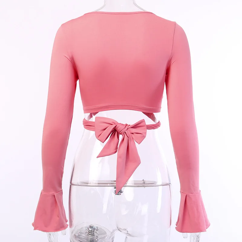 Sexy V Neck Bow Tie Cross Tops Women Summer Flare Long Sleeve Blouse Crop Top Bandage Ladies Elegant Slim Shirts Femme 2020
Sexy V Neck Bow Tie Cross Tops Women Summer Flare Long Sleeve Blouse Crop Top Bandage Ladies Elegant Slim Shirts Femme 2020
