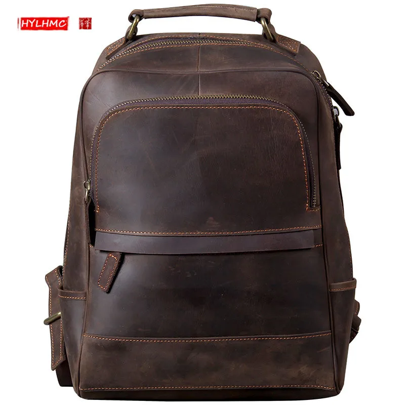 HANSOMFY New Retro Crazy Horse Leather Men Backpack Men's Leather Travel Backpack Schoolbag Large Capacity Computer Bag Original
HANSOMFY New Retro Crazy Horse Leather Men Backpack Men's Leather Travel Backpack Schoolbag Large Capacity Computer Bag Original