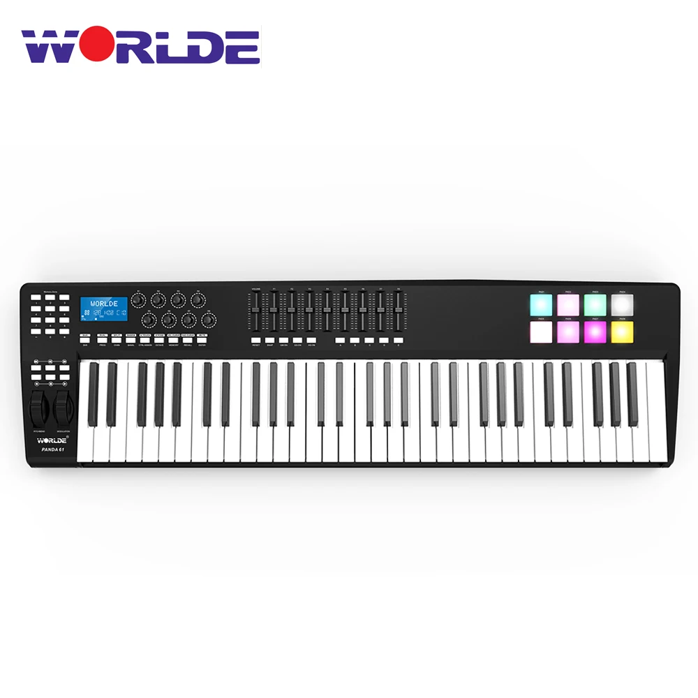 WORLDE PANDA61 Portable 61-Key USB MIDI Keyboard Controller 8 RGB Colorful Backlit Trigger Pads piano midi controller
WORLDE PANDA61 Portable 61-Key USB MIDI Keyboard Controller 8 RGB Colorful Backlit Trigger Pads piano midi controller