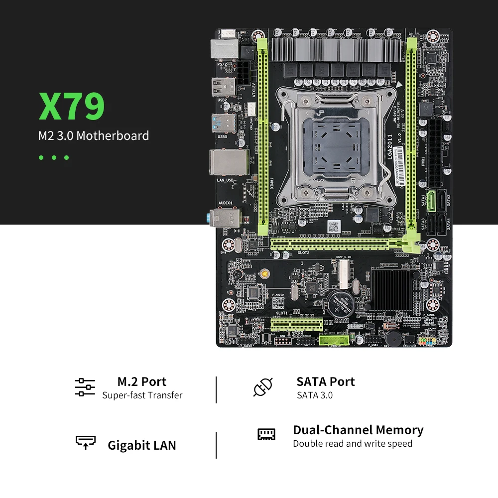 Материнская плата JINGSHA X79M2 3 0 LGA 2011 Мбит/с сетевая карта SATA3.0 USB3.0 DDR3 двухканальная