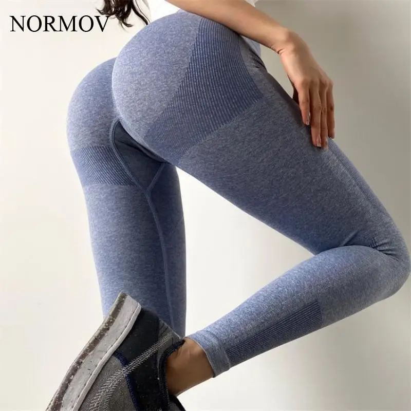 

NORMOV Sports Women Leggings Seamless Knitted High Waist Push Up Pants Elasticity Quick Dry Fitness External Wear Leggings Women